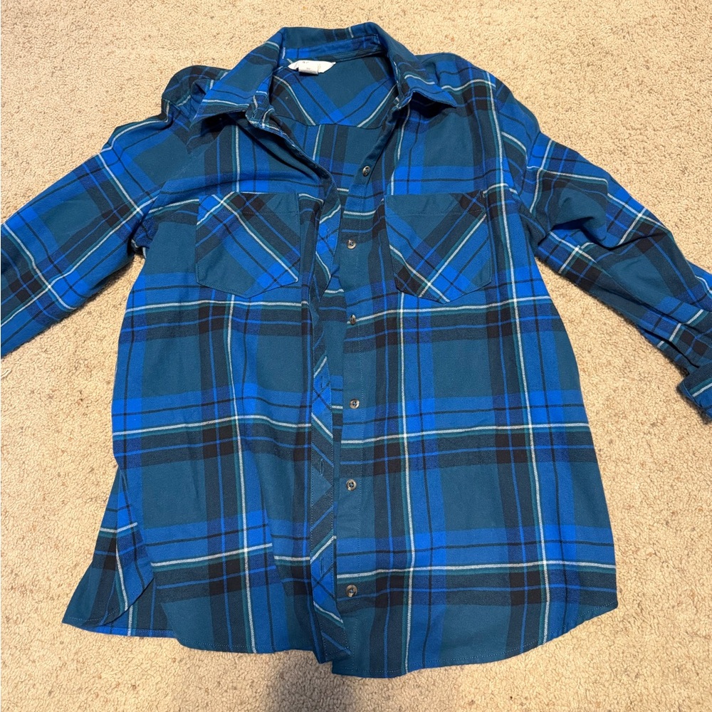 Natural Reflections Blue Plaid Button Down Shirt